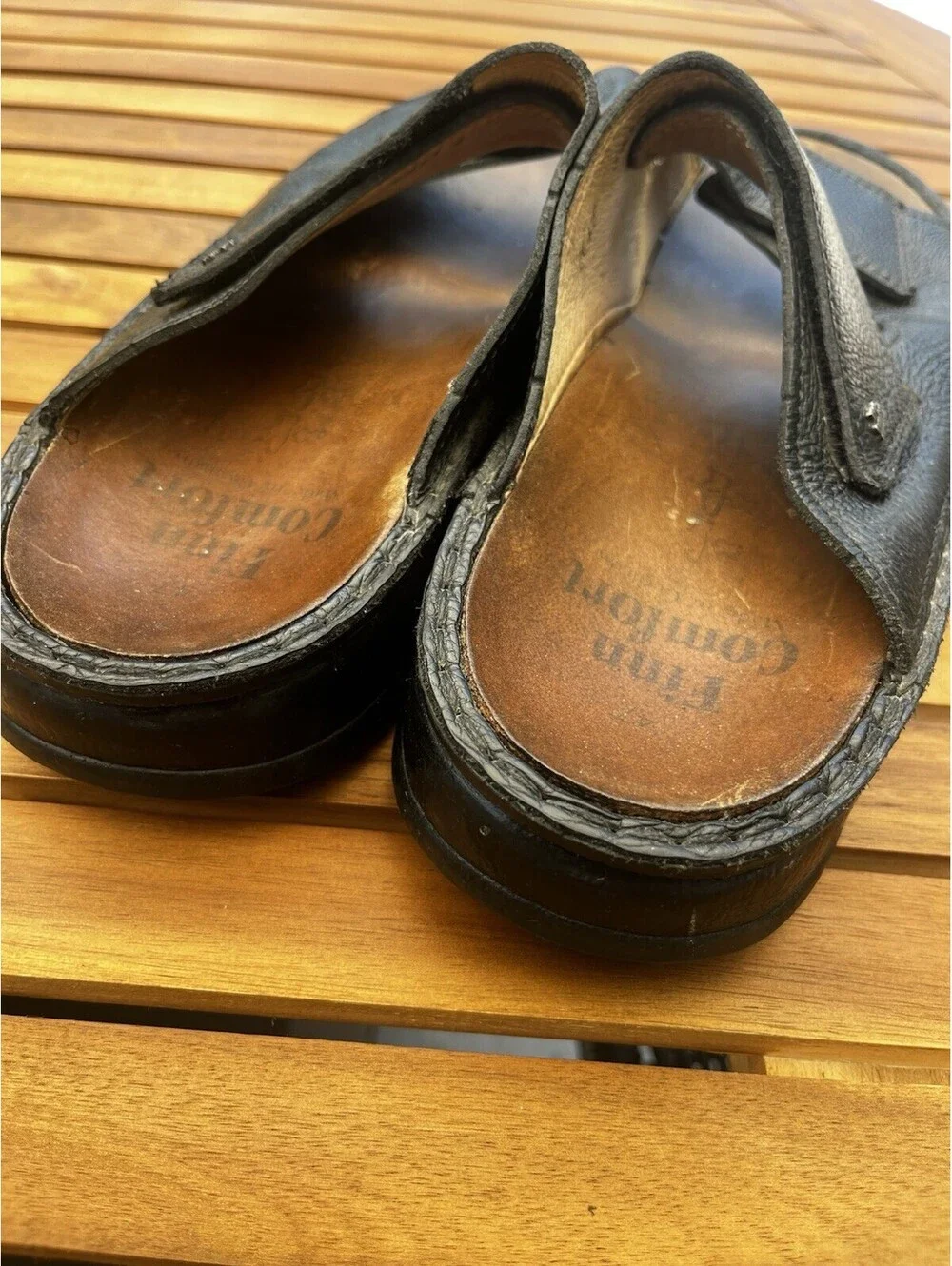Finn Comfort Riad Men's Black Buggy Leather Slide Sandal Size EUR 47 / 12.5 US